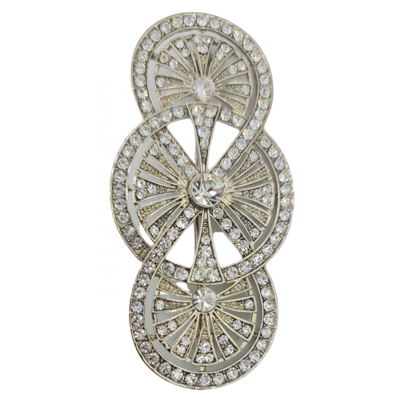 Brooche elongated silver metal with white stras