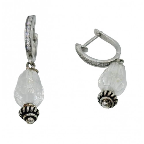 Earrings in silver and zircon and white quartz pendant tears