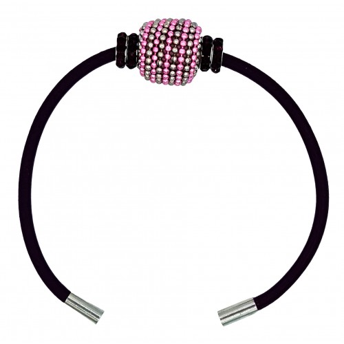 Bracelet in black leather and black strass tube