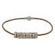 Bracelet in chocolate brown leather and central strass rondelles with rose gold color metal