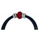 Bracelet in navy leather and central red fine crystal