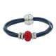 Bracelet in navy leather and central red fine crystal