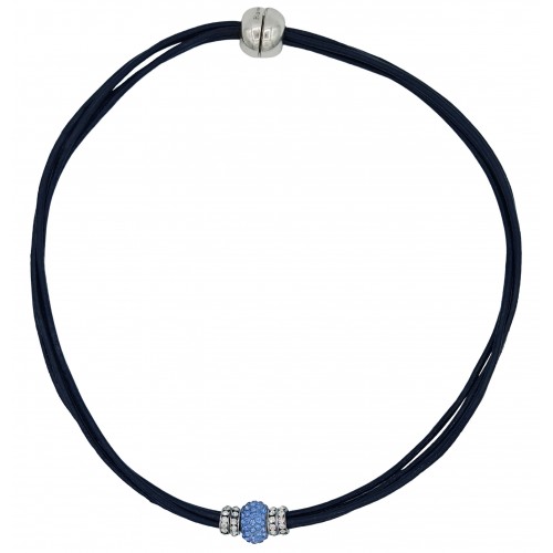 Chocker in navy leather and central blue fine crystal