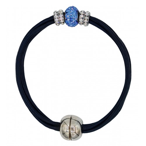 Bracelet in navy leather and central blue fine crystal