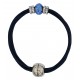 Bracelet in navy leather and central blue fine crystal