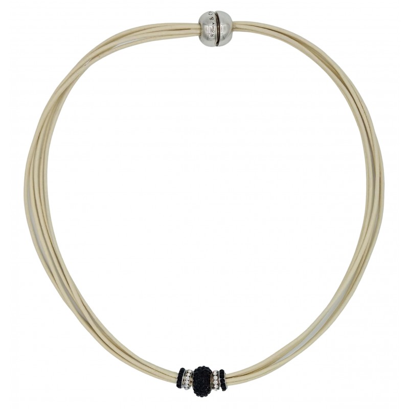 Chocker in cream leather and central black fine crystal