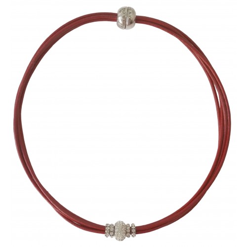 Choker in red leather and central white fine crystal 