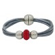 Bracelet in silver gray leather and central red fine crystal