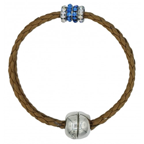 Bracelet in imitation camel leather and central stras rondelles