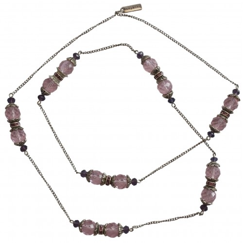 Collar de cristal rosa facetado y cadenas de metal