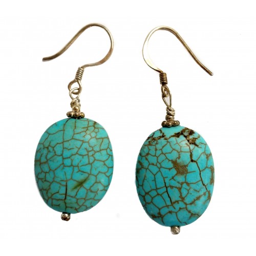 Earrings in silver with oval turquoise