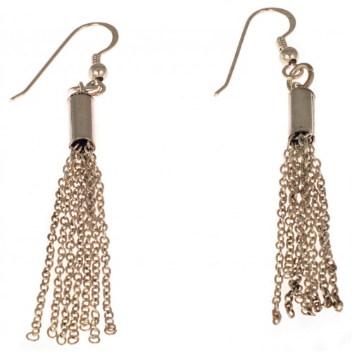 Earrings in silver with long hanging chains
